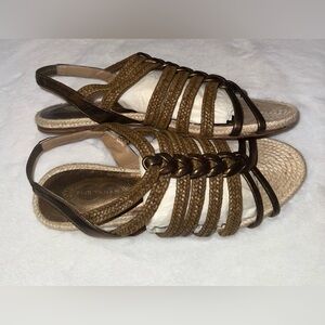 Elie Tahari Metallic Bronze Strappy Leather Upper/Jute Sandals,Size-7.5(US)38.5